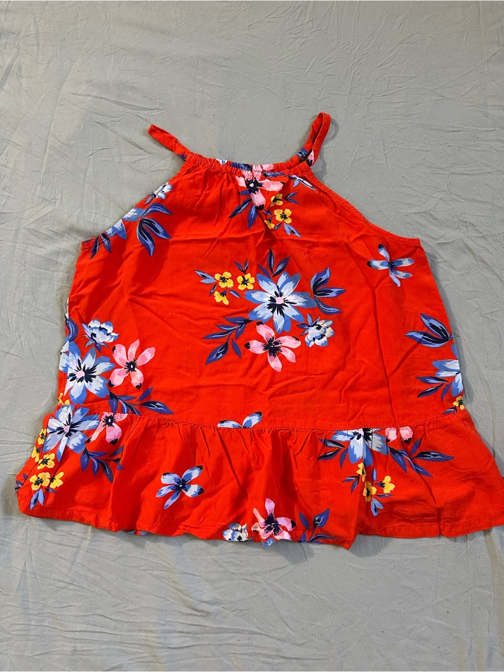 Old Navy Red Floral Ruffle-Hem Tank Top